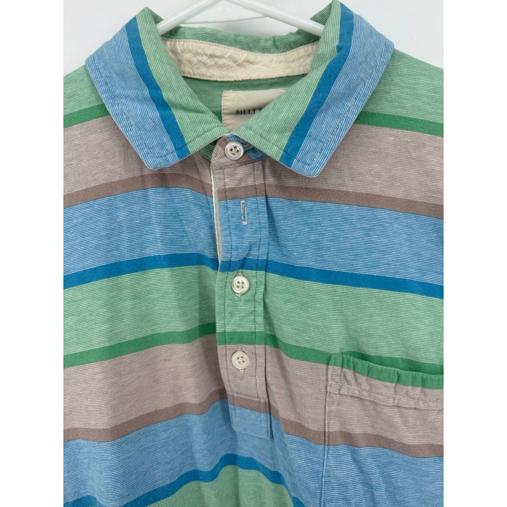 Billy Reid Mens Striped Short Sleeve Polo‎ Shirt Cotton Top Small Missing Button